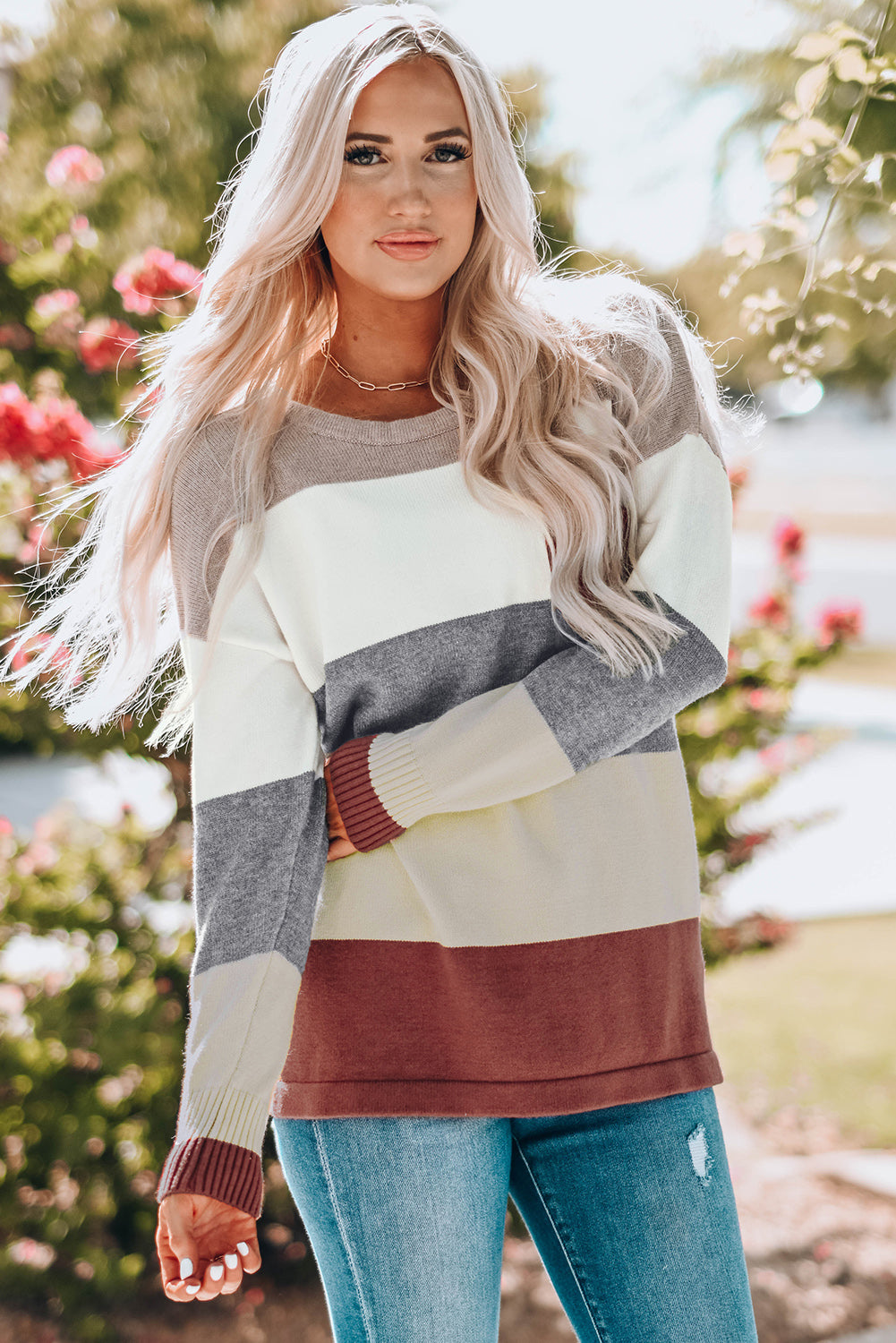 Multicolor Striped Colorblock Drop Shoulder Sweater – Osage Lake Designs